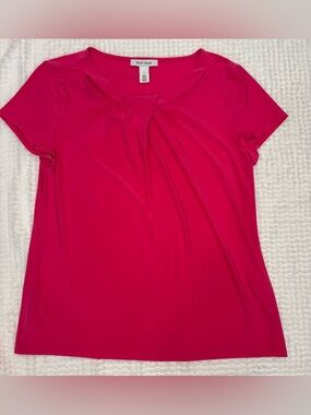 White House Black Market Pink Twist Neck Short Sleeve Blouse Top Large
